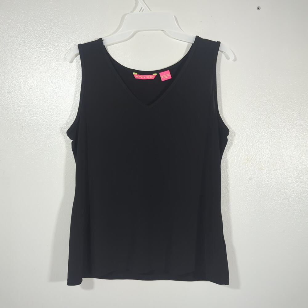 Sunny Leigh Minimalist Black V-Neck Tank Top | Size Small Chic Capsule Essential